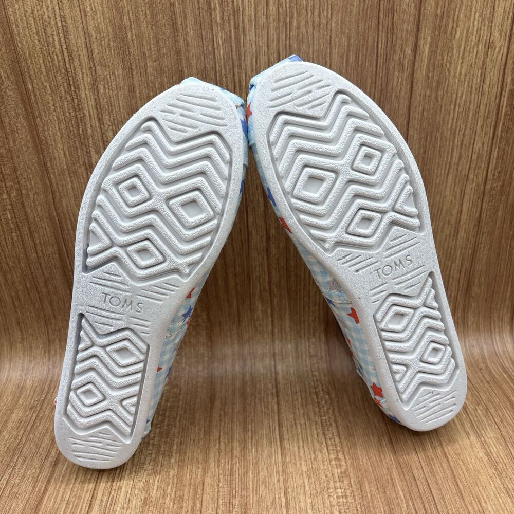TOMS Blue & Red Gingham‎ Glow In The Dark Star Print Alpargata Shoes Size 9.5 - Picture 6 of 9